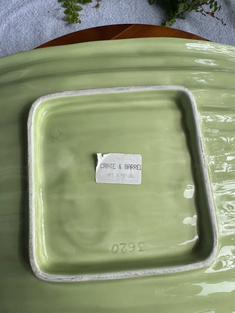 Vintage Crate & Barrel Green Ceramic Asparagus Serving Platter #3620